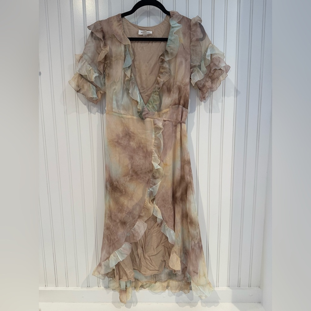 Elegant Tan and Brown High Low Wrap Dress